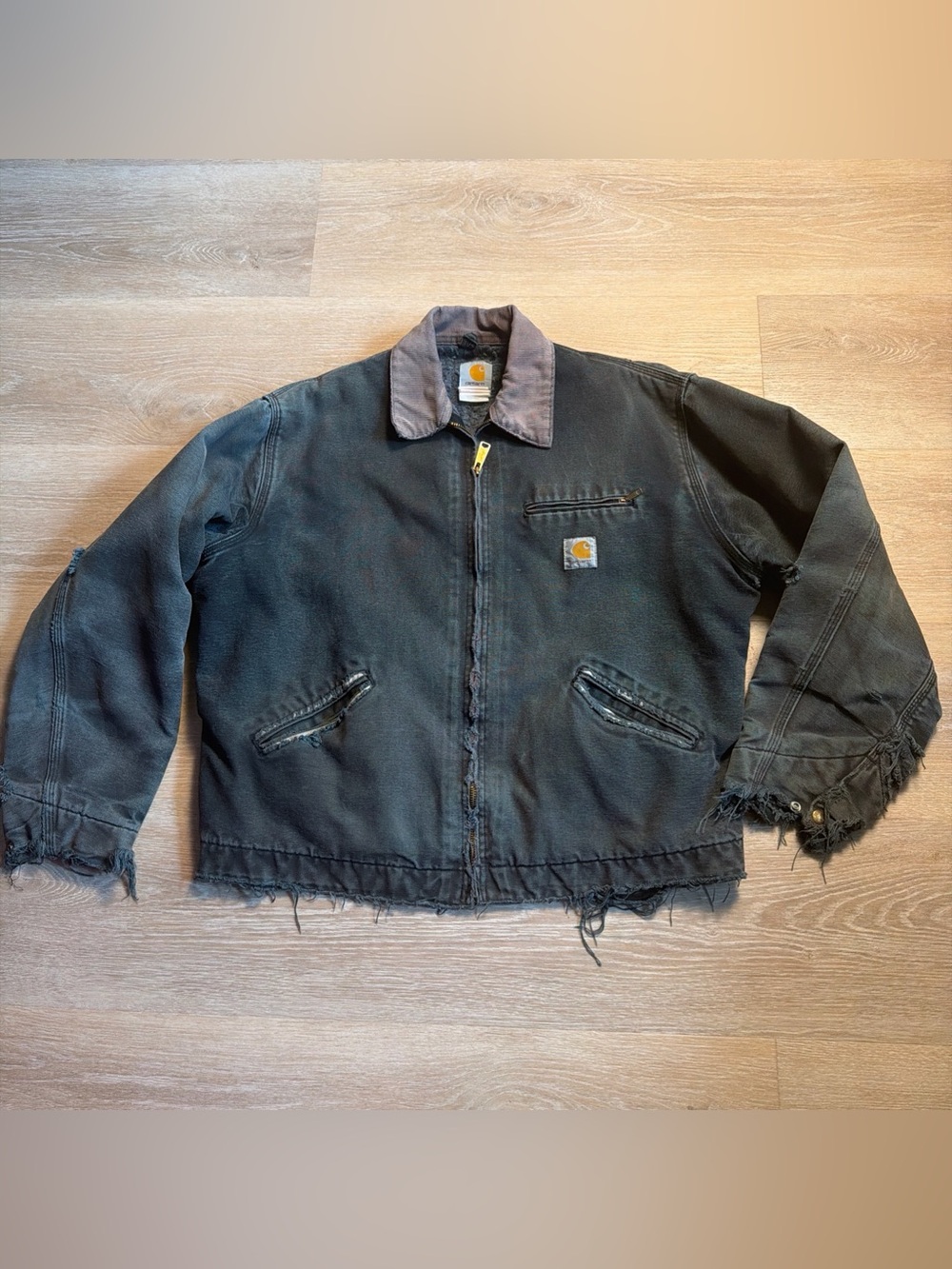 Vtg 90s Carhartt J01 BLK Detroit Jacket Black Thrashed Archive Blanket Sleeve XL